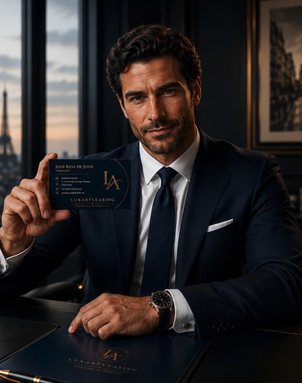 Jean Rosa de Jesus présentant la carte de visite LuxArtLeasing